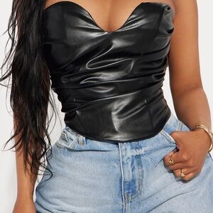 Black Faux Leather Strapless Top